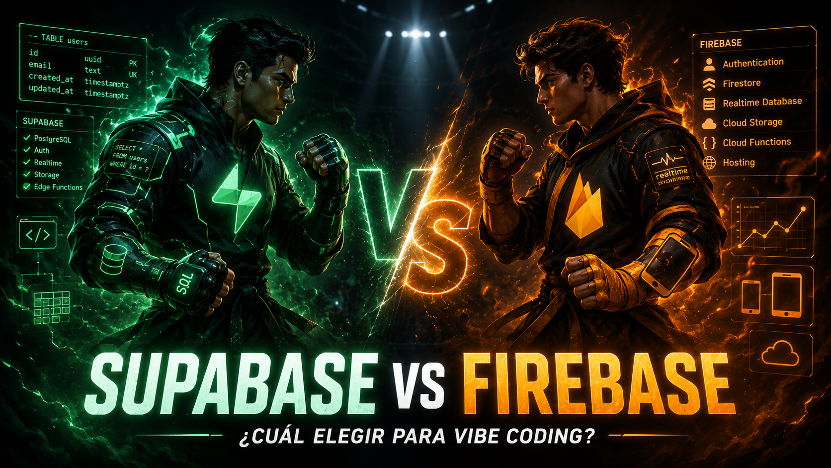 Supabase vs Firebase: cuál elegir para vibe coding [2026]