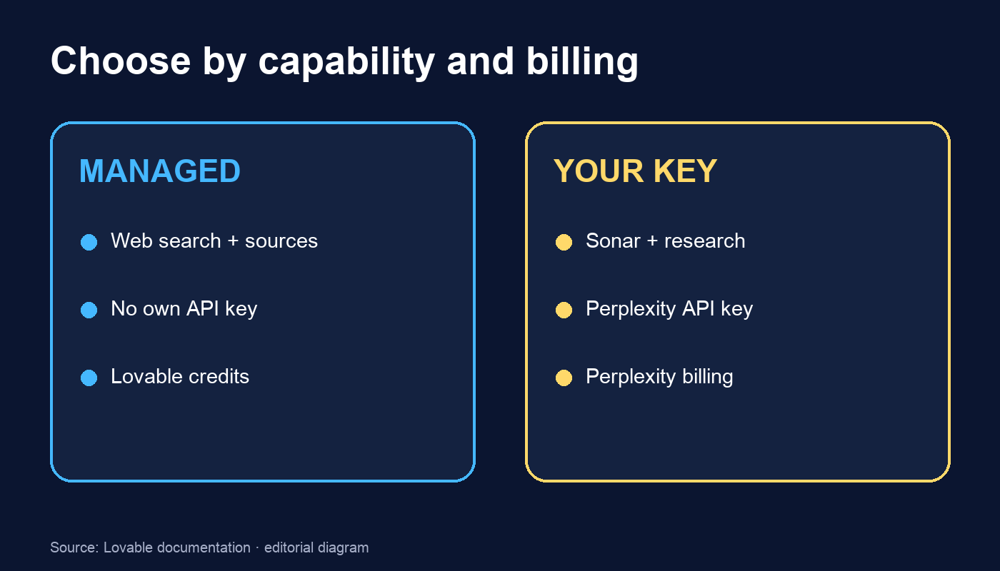 Lovable Perplexity managed connection versus own API key